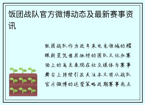 饭团战队官方微博动态及最新赛事资讯